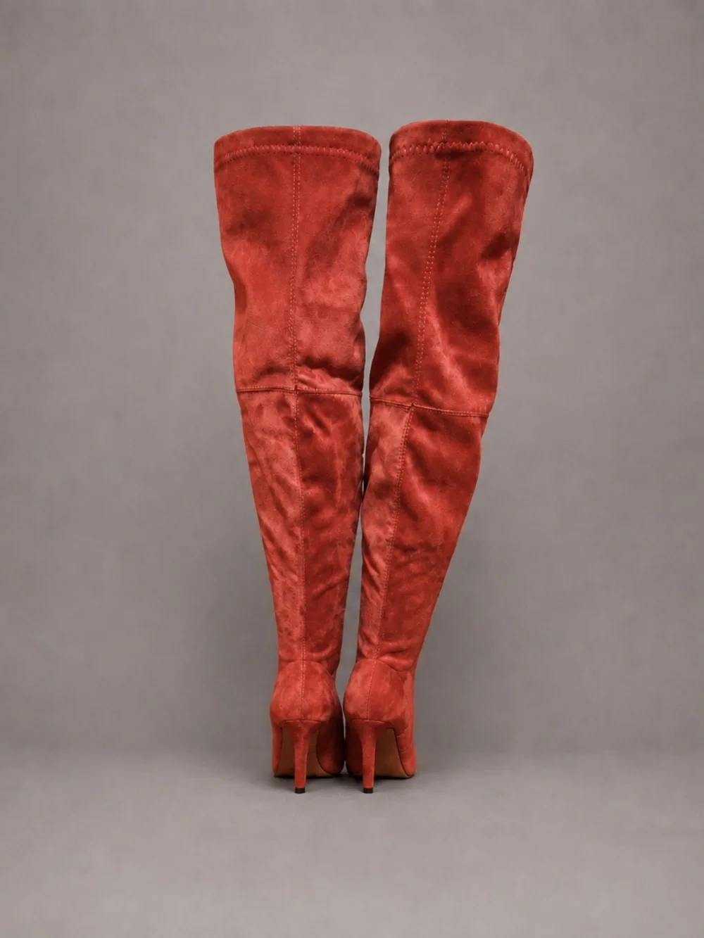 Red Over The Knee Stretch Suede Boots Pointed Toe Stiletto Heel 4” NWOT-Size 8